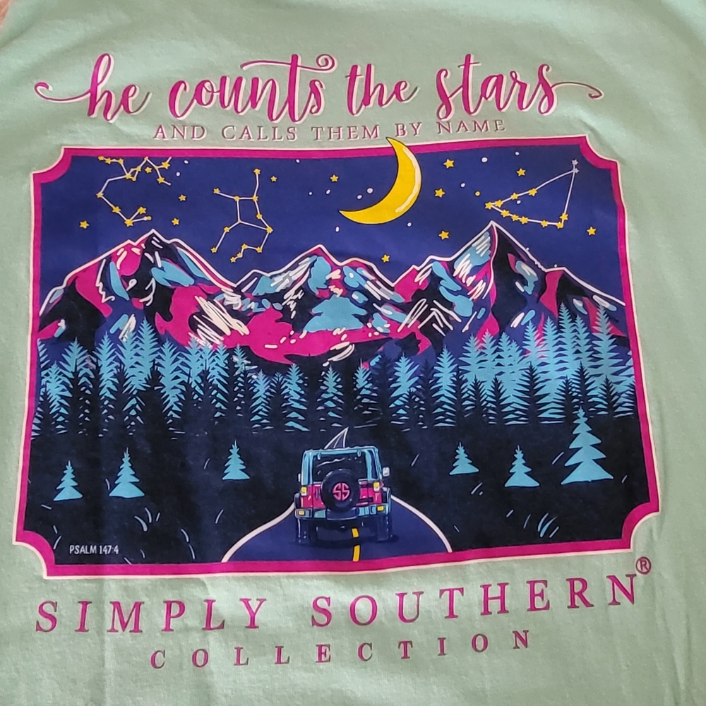 Simply Southern LS Women's Shirt XL psalm 147:4 He Counts The Stars Mint Green
